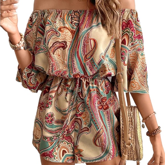 Undefined Pants - NWT Bohemian Paisley Off-Shoulder Romper
